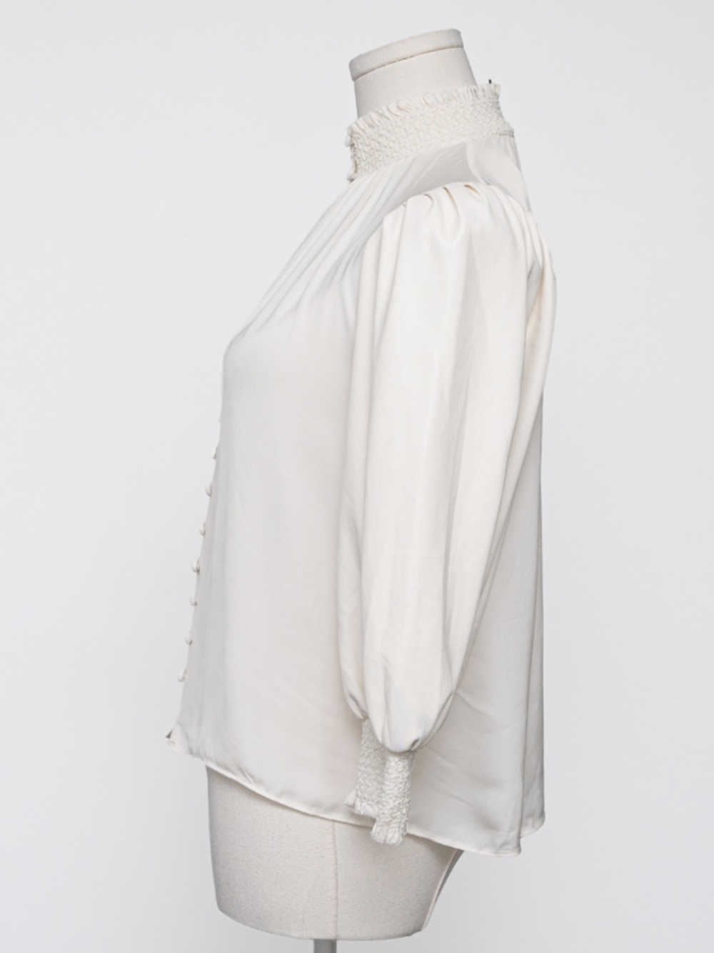 Alice + Olivia - Carmina Vegan Leather Smocked-Cuff Blouse - Picture 5 of 9